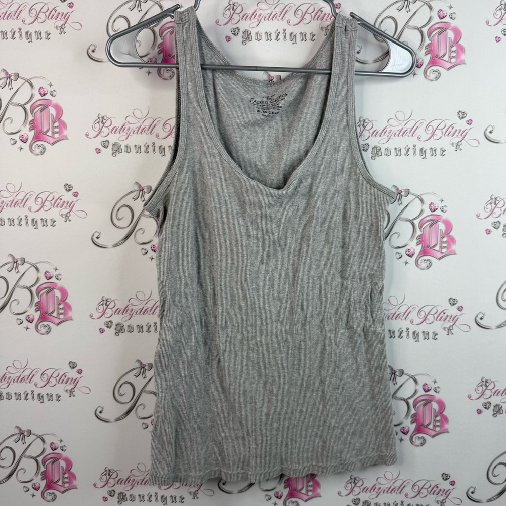 Faded Glory tank top swoop neck ribbed shirt Light Gray Women's Tank Top